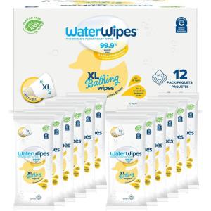 imageWaterWipes PlasticFree XL Bathing Wipes for toddlers ampamp babies 999 Water Based Wipes Unscented ampamp Hypoallergenic for Sensitive Skin 192 Count 12 pack Packaging May Vary