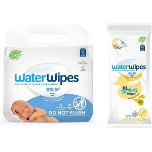 imageWaterWipes Bundle Original 300 Count 5 packs ampamp XL Bathing Wipes 16 Count 1 pack PlasticFree 999 Water Based Wipes Unscented Hypoallergenic for Sensitive Skin Packaging May Vary