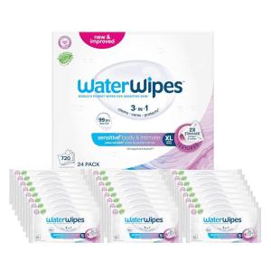 imageWaterWipes Adult Care Sensitive Body ampamp Intimate Hygiene Wipes 720 Wipes 24 Packs Extra Large Textured 999 WaterBased For Everyday Personal Uses30 Count Pack of 24